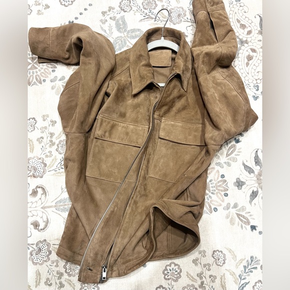Broken Zipper! Massimo Dutti Short Suede Goat Leather Jacket Beige Size Medium - Picture 17 of 17